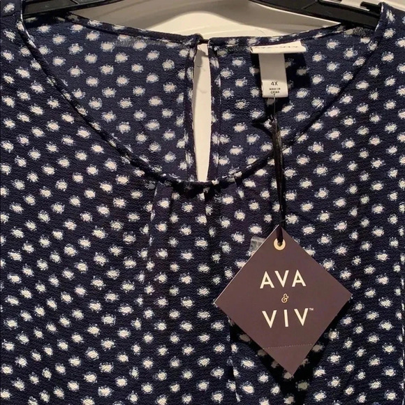 Ava & Viv Top Navy Polka Dot Balloon Sleeve Size 4X New - Picture 5 of 12